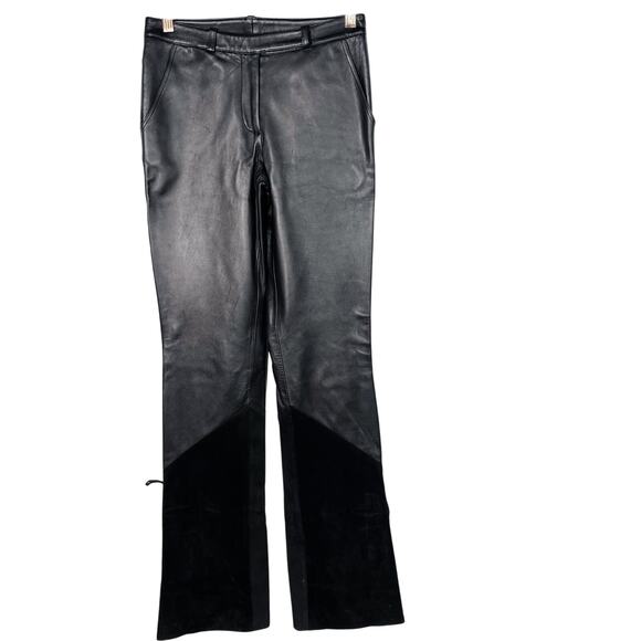 St John Sport Size 6 Leather Suede Lace Up Flared Pants Black SAMPLE Rare Womens